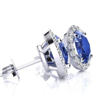 2.90 Carat Oval Shape Tanzanite and Halo Diamond Stud Earrings In 14 Karat White Gold