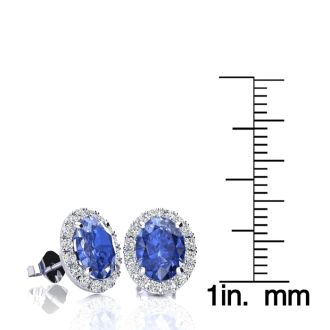 2.90 Carat Oval Shape Tanzanite and Halo Diamond Stud Earrings In 14 Karat White Gold