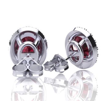 Garnet Earrings: Garnet Jewelry: 3 1/4 Carat Oval Shape Garnet and Halo Diamond Stud Earrings In 14 Karat White Gold