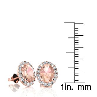 2-1/2 Carat Oval Shape Morganite Earrings and Diamond Halo In 14 Karat Rose Gold