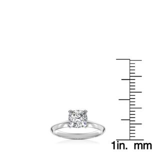 1 Carat Cushion Diamond Solitaire Engagement Ring in 14 Karat White Gold. Diamond Is Off-Color, Eye-Clean.  CLOSEOUT