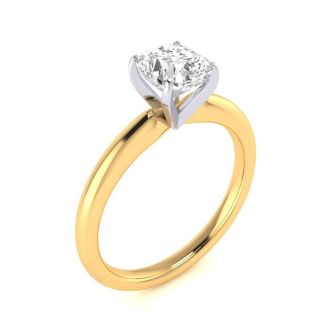 1 Carat Cushion Cut Diamond Solitaire Engagement Ring In 14K Yellow Gold