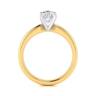 1 Carat Cushion Cut Diamond Solitaire Engagement Ring In 14K Yellow Gold
