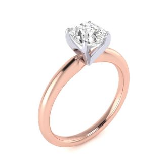 1 Carat Cushion Cut Diamond Solitaire Engagement Ring In 14K Rose Gold