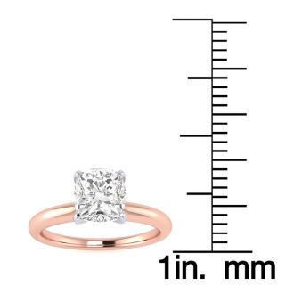 1 Carat Cushion Cut Diamond Solitaire Engagement Ring In 14K Rose Gold