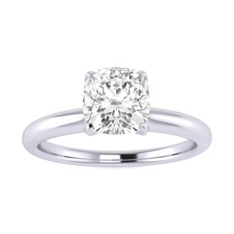 3/4 Carat Cushion Cut Diamond Solitaire Engagement Ring In 14K White Gold
