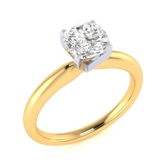 3/4 Carat Cushion Cut Diamond Solitaire Engagement Ring In 14K Yellow Gold