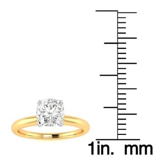 3/4 Carat Cushion Cut Diamond Solitaire Engagement Ring In 14K Yellow Gold