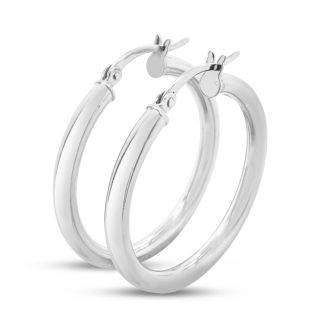30x3MM Classic Hoop Earrings In Sterling Silver