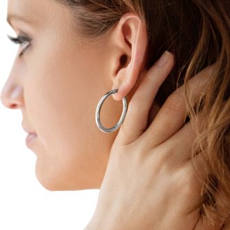 30x3MM Classic Hoop Earrings In Sterling Silver