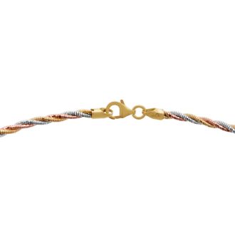 Tri Tone Twisted Omega Chain Necklace In Sterling Silver 18 Inches