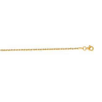 14 Karat Yellow Gold 1.50mm 7 Inch Solid Diamond Cut Rope Chain