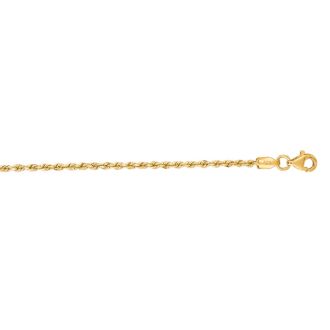 14 Karat Yellow Gold 2.0mm 10 Inch Solid Diamond Cut Rope Chain Anklet
