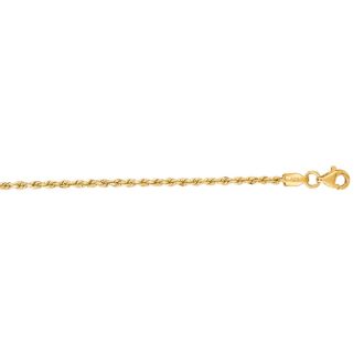 14 Karat Yellow Gold 2.0mm 22 Inch Solid Diamond Cut Rope Chain