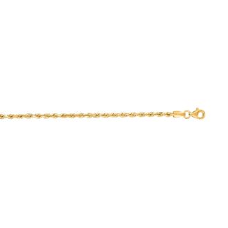 14 Karat Yellow Gold 2.50mm 16 Inch Solid Diamond Cut Rope Chain