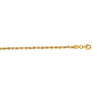 14 Karat Yellow Gold 2.75mm 30 Inch Solid Diamond Cut Rope Chain
