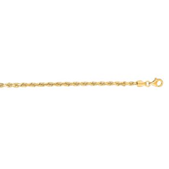 14 Karat Yellow Gold 3.0mm 7 Inch Solid Diamond Cut Rope Chain