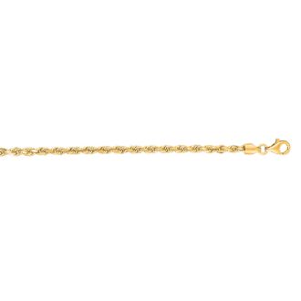 14 Karat Yellow Gold 3.0mm 16 Inch Solid Diamond Cut Rope Chain