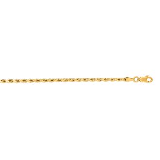 14 Karat Yellow Gold 3.50mm 20 Inch Solid Diamond Cut Rope Chain