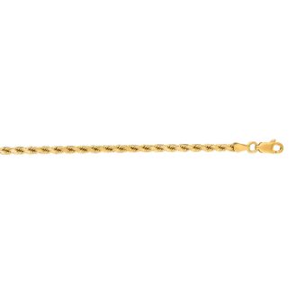 14 Karat Yellow Gold 3.50mm 30 Inch Solid Diamond Cut Rope Chain