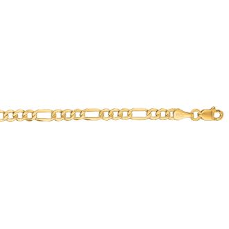 14 Karat Yellow Gold 3.5mm 24 Inch Diamond Cut Light Figaro Chain