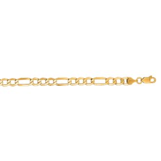 14 Karat Yellow Gold 5.4mm 8.50 Inch Diamond Cut Light Figaro Chain