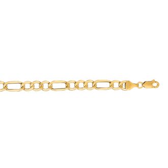 14 Karat Yellow Gold 6.5mm 24 Inch Diamond Cut Light Figaro Chain
