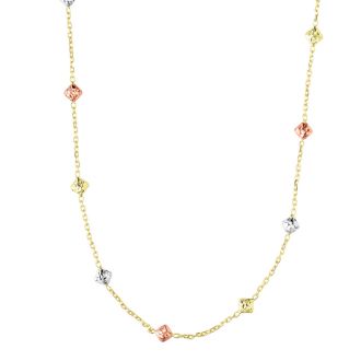14 Karat Yellow, White, & Rose Gold 18 Inch Diamond Shaped Beads & Cable Chain Necklace
