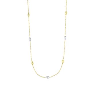 14 Karat Yellow & White Gold 18 Inch Teardrop & Cable Chain Necklace