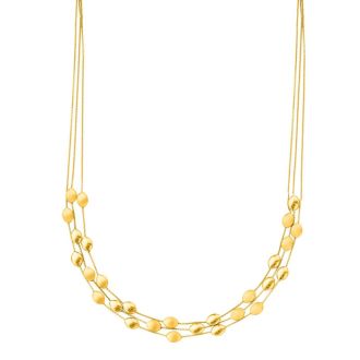 14 Karat Yellow Gold 17 Inch Three Strand Shiny & Satin Finish Pebble Necklace