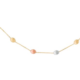 14 Karat Yellow, White & Rose Gold 17 Inch Tri-Color Pebble & Cable Chain Necklace