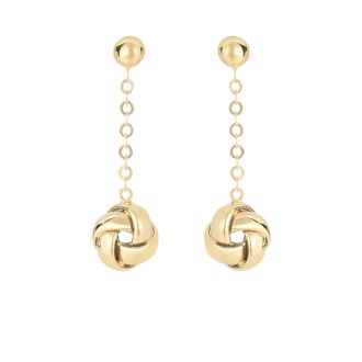 14 Karat Yellow Gold 1 inch Shiny Hanging Loveknot Drop Earrings
