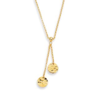14 Karat Yellow Gold 17 Inch Hammered Disc & Rolo Chain Lariat Necklace