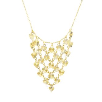 14 Karat Yellow Gold 0.88mm 17 Inch Diamond-Cut Hearts Triangle Bib Necklace