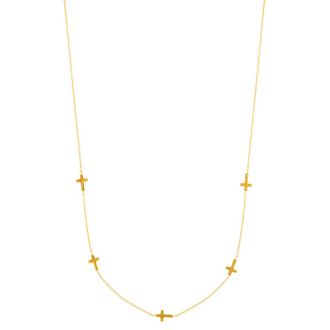 14 Karat Yellow Gold 17 inch 5 Sideways Cross Necklace