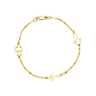14 Karat Yellow Gold 7 inch Beaded Cross Bracelet