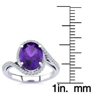 2 1/2 Carat Oval Shape Amethyst and Halo Diamond Ring In 14 Karat White Gold