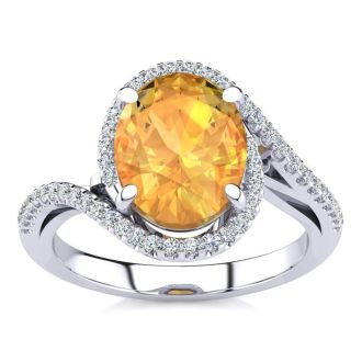 2 1/2 Carat Oval Shape Citrine and Halo Diamond Ring In 14 Karat White Gold