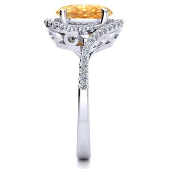 2 1/2 Carat Oval Shape Citrine and Halo Diamond Ring In 14 Karat White Gold