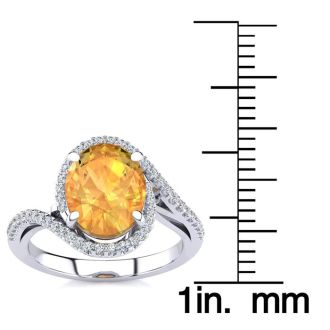 2 1/2 Carat Oval Shape Citrine and Halo Diamond Ring In 14 Karat White Gold