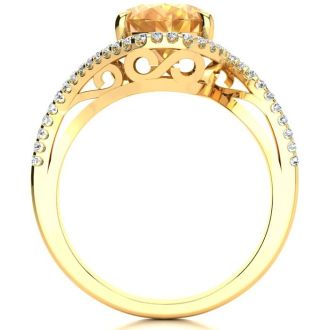 2 1/2 Carat Oval Shape Citrine and Halo Diamond Ring In 14 Karat Yellow Gold