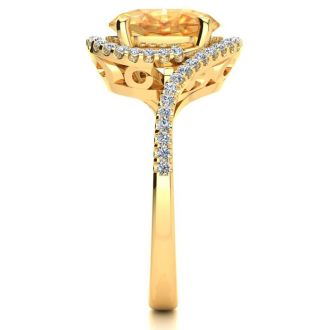 2 1/2 Carat Oval Shape Citrine and Halo Diamond Ring In 14 Karat Yellow Gold