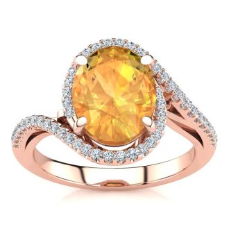 2 1/2 Carat Oval Shape Citrine and Halo Diamond Ring In 14 Karat Rose Gold