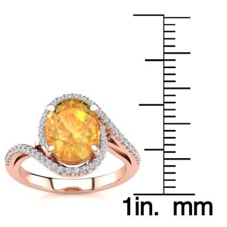 2 1/2 Carat Oval Shape Citrine and Halo Diamond Ring In 14 Karat Rose Gold
