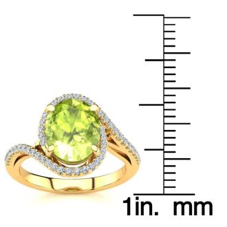 2 3/4 Carat Oval Shape Peridot and Halo Diamond Ring In 14 Karat Yellow Gold