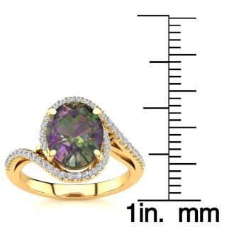 2-1/2 Carat Oval Shape Mystic Topaz Ring With Curving Diamond Halo In 14 Karat Yellow Gold