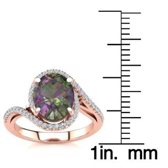 2-1/2 Carat Oval Shape Mystic Topaz Ring With Curving Diamond Halo In 14 Karat Rose Gold
