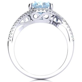 Aquamarine Ring: Aquamarine Jewelry: 2 1/2 Carat Oval Shape Aquamarine and Halo Diamond Ring In 14 Karat White Gold