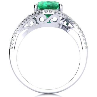 2 1/2 Carat Oval Shape Emerald and Halo Diamond Ring In 14 Karat White Gold