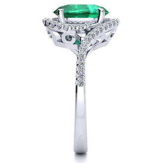 2 1/2 Carat Oval Shape Emerald and Halo Diamond Ring In 14 Karat White Gold